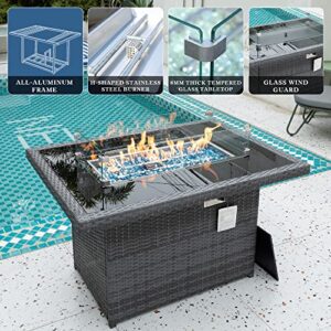 BULEXYARD 6PCS Large Outdoor Patio Furniture Set with Propane Fire Pit Table, High Back Wicker Patio Sectional Furniture PE Rattan Sofa Conversation Sets w/CSA Approved 43" Gas Fire Pit (Dark Grey)