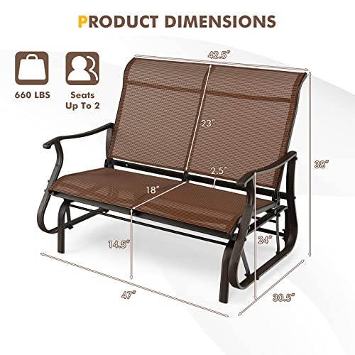 Giantex Outdoor Glider Bench Chair - Extra-Large 2 Person Loveseat with Breathable Fabric, Steel Frame, 660lbs Weight Capacity Swing Chair for Lawn, Yard, Poolside, Garden, Patio Swing Glider Chair