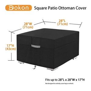 Dokon Square Patio Ottoman Cover with Air Vents, Waterproof, Anti-Fading, UV Resistant Heavy Duty 600D Oxford Fabric Patio Side Table Cover, Outdoor Furniture Cover (28"L x 28"W x 17"H) - Black