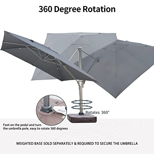 LKINBO 10X10FT Cantilever Umbrella Outdoor Umbrellas Large Patio Umbrella Windproof Offset Umbrella Heavy Duty Hanging Sun Umbrella With Cross Base for Garden Deck Pool Beach Market,Grey