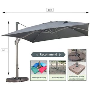 LKINBO 10X10FT Cantilever Umbrella Outdoor Umbrellas Large Patio Umbrella Windproof Offset Umbrella Heavy Duty Hanging Sun Umbrella With Cross Base for Garden Deck Pool Beach Market,Grey