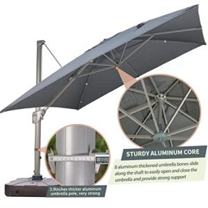 LKINBO 10X10FT Cantilever Umbrella Outdoor Umbrellas Large Patio Umbrella Windproof Offset Umbrella Heavy Duty Hanging Sun Umbrella With Cross Base for Garden Deck Pool Beach Market,Grey