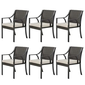 happatio outdoor wicker chair,all-weather wicker rattan patio dining chair with removable cushions,set of 6 for outdoor lawn garden backyard (beige)