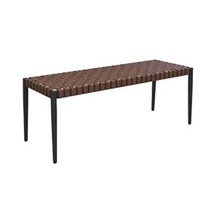 grand patio outdoor/indoor aksel 2-seat bench, steel frame leather-look resin wicker bench with tapered legs, scandinavian style bench for small front porch entryway bench for garden dining