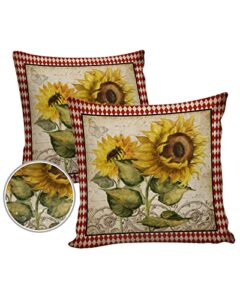 outdoor waterproof throw pillow cover vintage sunflower floral 2 pack square pillow cases decorative garden cushion cover for patio furniture couch sofa bed car,18×18 inch