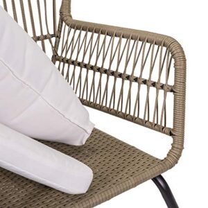 Barton 3 Pieces Bistro Chair Set w/Glass Table Beige Outdoor Patio Furniture Wicker Rattan Modern Conversation Chat Seating