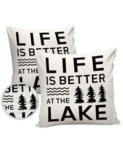 outdoor waterproof pillow covers for patio furniture life is better at the lake decorative throw pillow cover plants living quote pillowcases set of 2 cushion case for sofa couch chair 18 x 18 in