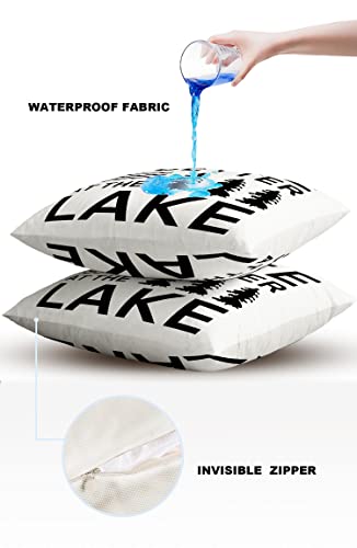 Outdoor Waterproof Pillow Covers for Patio Furniture Life is Better at The Lake Decorative Throw Pillow Cover Plants Living Quote Pillowcases Set of 2 Cushion Case for Sofa Couch Chair 18 x 18 in