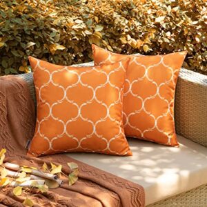 anroduo pack of 2 outdoor waterproof throw pillow covers solid decorative garden cushion sham outside lumbar pillowcase for patio balcony bench couch 18 x 18 inch orange