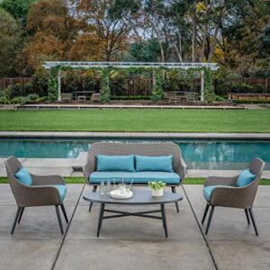 Royal Garden Patio Set - 4 Piece Patio Set - Deep Seating Wicker Outdoor Patio Set - Waikiki Collection - Conversation Set Patio Furniture - Grey/Teal