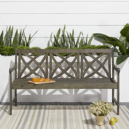 Vifah Renaissance Outdoor Patio 5-Foot Hand-Scraped Wood Garden Bench