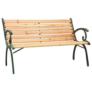 tidyard garden bench wood seat iron frame patio porch chair outdoor bench for backyard, balcony, park, lawn furniture 48.4 x 21.3 x 30.3 inches (w x d x h)