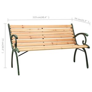 Tidyard Garden Bench Wood Seat Iron Frame Patio Porch Chair Outdoor Bench for Backyard, Balcony, Park, Lawn Furniture 48.4 x 21.3 x 30.3 Inches (W x D x H)