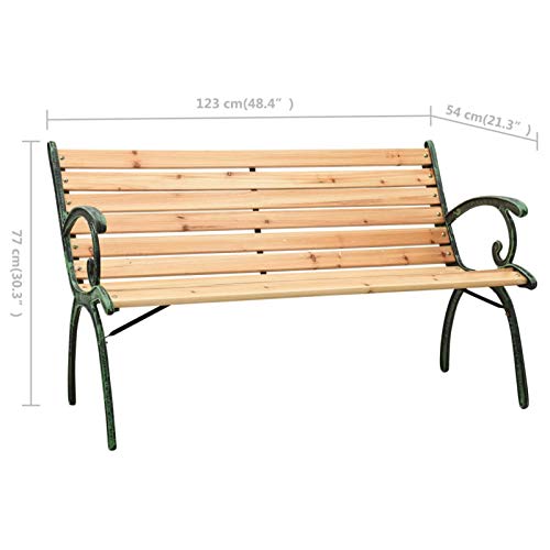 Tidyard Garden Bench Wood Seat Iron Frame Patio Porch Chair Outdoor Bench for Backyard, Balcony, Park, Lawn Furniture 48.4 x 21.3 x 30.3 Inches (W x D x H)