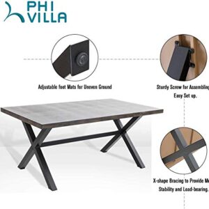 PHI VILLA 7 Pcs Outdoor Patio Dining Set, 6 Metal Chair with Textilene Fabric and 1 Wood Like Metal Dining Table, All Weather Resistant, Clearance for Lawn Garden