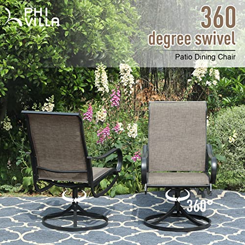 PHI VILLA 7 Pcs Outdoor Patio Dining Set, 6 Metal Chair with Textilene Fabric and 1 Wood Like Metal Dining Table, All Weather Resistant, Clearance for Lawn Garden