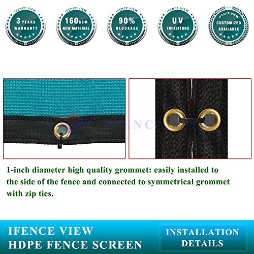 Ifenceview 6'x3' to 6'x50' Turquoise Green Shade Cloth Fence Privacy Screen Fence Cover Mesh Net for Construction Site Yard Driveway Garden Pergolas Gazebos Canopy Awning UV Protection (6' x 40')