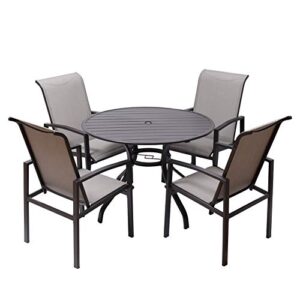 leveleve 5 piece patio dining set,outdoor furniture 4 textilene chairs & 1 round 38″x 38″ metal slatted table with 1.5″ umbrella hole,outside porch deck balcony backyard set for 4