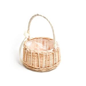 qianqiutongyi wicker rattan woven flower girl hand basket, vintage wedding flower basket with bowknot, willow handwoven basket with handles and plastic insert for wedding ceremony party garden decor