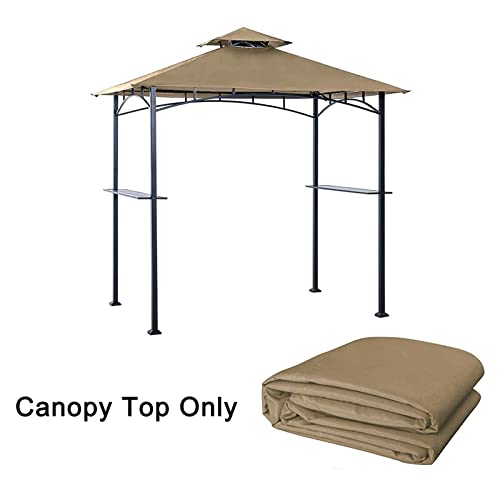 Tanxianzhe 5FT x 8FT Grill Gazebo Shelter Replacement Canopy Cover Double Tiered BBQ Roof Top ONLY FIT for Gazebo Model L-GG001PST-F (Khaki)