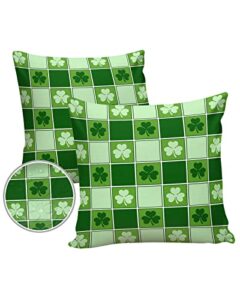 outdoor pillows 18×18 waterproof outdoor pillow covers, st. patrick’s day shamrock plaid polyester throw pillow covers garden cushion decorative case for patio couch decoration set of 2, buffalo check