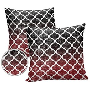 Vandarllin Outdoor Throw Pillows Covers 24X24 Set of 2 Waterproof Black and Red Ombre Gradient Decorative Zippered Lumbar Cushion Covers for Patio Furniture, Morocco Pattern