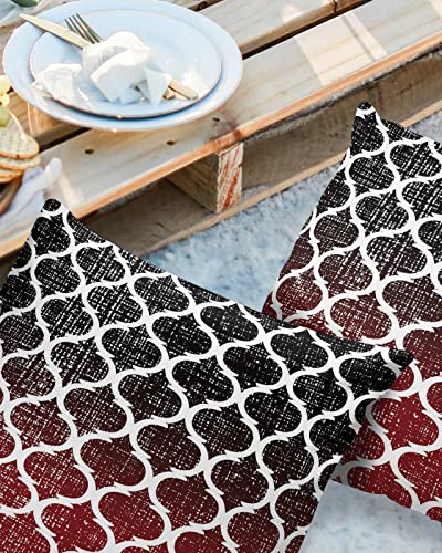 Vandarllin Outdoor Throw Pillows Covers 24X24 Set of 2 Waterproof Black and Red Ombre Gradient Decorative Zippered Lumbar Cushion Covers for Patio Furniture, Morocco Pattern