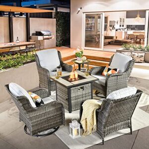 hooowooo outdoor patio furniture set with fire pit table,6 pieces outdoor conversation set with swivel rocking chair,firepit table and side table,high back wicker chairs patio set,gray