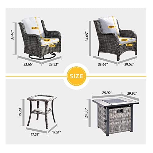 HOOOWOOO Outdoor Patio Furniture Set with Fire Pit Table,6 Pieces Outdoor Conversation Set with Swivel Rocking Chair,Firepit Table and Side Table,High Back Wicker Chairs Patio Set,Gray