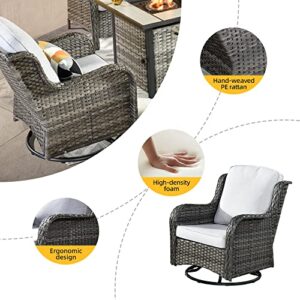 HOOOWOOO Outdoor Patio Furniture Set with Fire Pit Table,6 Pieces Outdoor Conversation Set with Swivel Rocking Chair,Firepit Table and Side Table,High Back Wicker Chairs Patio Set,Gray