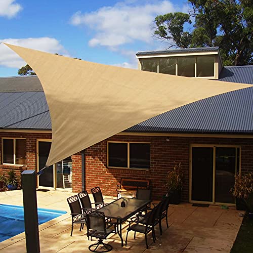 Grozoken Sun Shade Sail Triangle 10'x10'x10' UV Block Canopy Sail for Patio Backyard Lawn Garden Deck Outdoor Courtyard Park Carport Easy to Install Lightweight (Sand)