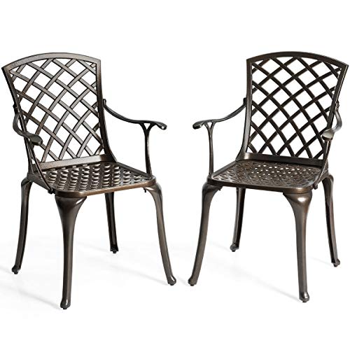 Giantex Patio Chairs Set of 2, Outdoor Dining Chairs Cast Aluminum, Durable Solid Legs, Bistro Chair w/Hollow Seat Back, Antique Armchairs for Lawn Porch Garden Backyard Poolside Deck