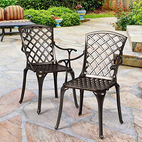 Giantex Patio Chairs Set of 2, Outdoor Dining Chairs Cast Aluminum, Durable Solid Legs, Bistro Chair w/Hollow Seat Back, Antique Armchairs for Lawn Porch Garden Backyard Poolside Deck