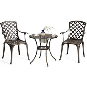 Giantex Patio Chairs Set of 2, Outdoor Dining Chairs Cast Aluminum, Durable Solid Legs, Bistro Chair w/Hollow Seat Back, Antique Armchairs for Lawn Porch Garden Backyard Poolside Deck