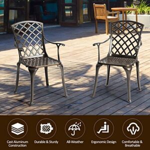 Giantex Patio Chairs Set of 2, Outdoor Dining Chairs Cast Aluminum, Durable Solid Legs, Bistro Chair w/Hollow Seat Back, Antique Armchairs for Lawn Porch Garden Backyard Poolside Deck