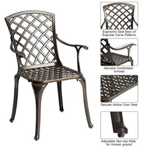 Giantex Patio Chairs Set of 2, Outdoor Dining Chairs Cast Aluminum, Durable Solid Legs, Bistro Chair w/Hollow Seat Back, Antique Armchairs for Lawn Porch Garden Backyard Poolside Deck