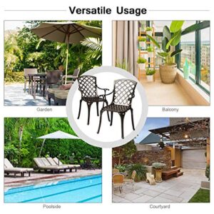 Giantex Patio Chairs Set of 2, Outdoor Dining Chairs Cast Aluminum, Durable Solid Legs, Bistro Chair w/Hollow Seat Back, Antique Armchairs for Lawn Porch Garden Backyard Poolside Deck