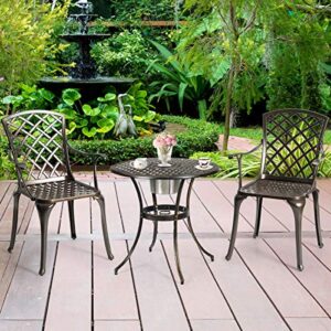 Giantex Patio Chairs Set of 2, Outdoor Dining Chairs Cast Aluminum, Durable Solid Legs, Bistro Chair w/Hollow Seat Back, Antique Armchairs for Lawn Porch Garden Backyard Poolside Deck