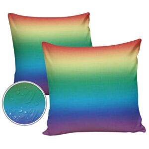 Outdoor Pillow Covers 18x18 Waterproof Throw Pillow Covers Pride Ombre LGBT Pillow Covers Decorative Garden Cushion Case for Patio Couch Sofa Polyester Decoration Set of 2 Rainbow