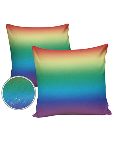 Outdoor Pillow Covers 18x18 Waterproof Throw Pillow Covers Pride Ombre LGBT Pillow Covers Decorative Garden Cushion Case for Patio Couch Sofa Polyester Decoration Set of 2 Rainbow