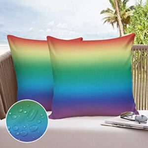 Outdoor Pillow Covers 18x18 Waterproof Throw Pillow Covers Pride Ombre LGBT Pillow Covers Decorative Garden Cushion Case for Patio Couch Sofa Polyester Decoration Set of 2 Rainbow