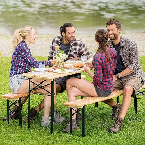 Generic Renatone 70in 3pcs Folding Picnic Table Set, Wooden Top Beer Table for Patio Outdoor Garden Use, No Assemble Required