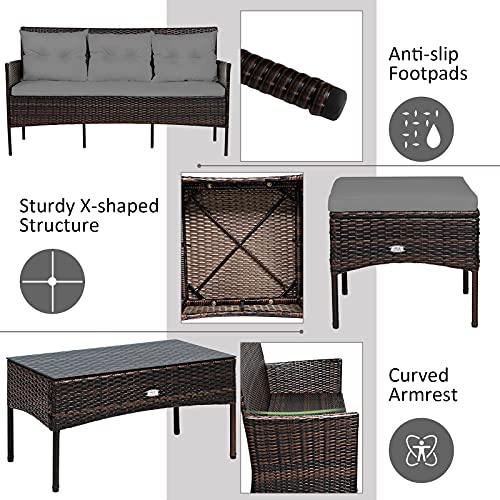 Tangkula 3 Pieces Patio Conversation Set, Outdoor PE Rattan Wicker Furniture Set W/Cozy Cushions, All Weather Sectional Sofa Set W/Tempered Glass Coffee Table for Poolside, Backyard, Garden (Gray)