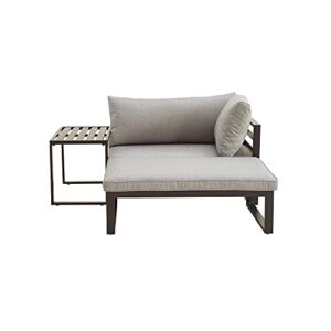 lokatse home 3-piece patio furniture outdoor conversation set sectional corner sofa metal steel couch armrest chair and side coffee table, grey