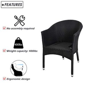 LUCKYERMORE Patio Dining Chairs All Weather Outdoor Garden Lawn Wicker Chair with Soft Cushion, Black