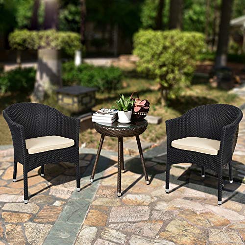 LUCKYERMORE Patio Dining Chairs All Weather Outdoor Garden Lawn Wicker Chair with Soft Cushion, Black