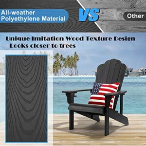 hOmeHua Hard Plastic Adirondack Chair Weather Resistant with Cup Holder, Imitation Wood Stripes, Easy to Assemble & Maintain, Outdoor Chair for Patio, Backyard Deck, Fire Pit & Lawn Porch - Black