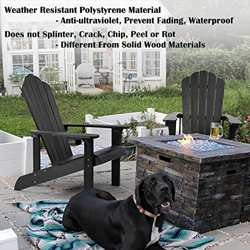 hOmeHua Hard Plastic Adirondack Chair Weather Resistant with Cup Holder, Imitation Wood Stripes, Easy to Assemble & Maintain, Outdoor Chair for Patio, Backyard Deck, Fire Pit & Lawn Porch - Black