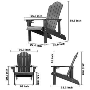 hOmeHua Hard Plastic Adirondack Chair Weather Resistant with Cup Holder, Imitation Wood Stripes, Easy to Assemble & Maintain, Outdoor Chair for Patio, Backyard Deck, Fire Pit & Lawn Porch - Black