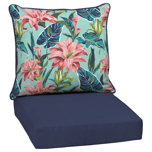 Tropical Blue Deep Seat Replacement Cushion 24 x 24 x 5.75 in & 24 x 22.5 x 5.75 in (Set of 2 Shipped in Re-sealable Vacuum Storage Bag) for Outdoor Patio Furniture